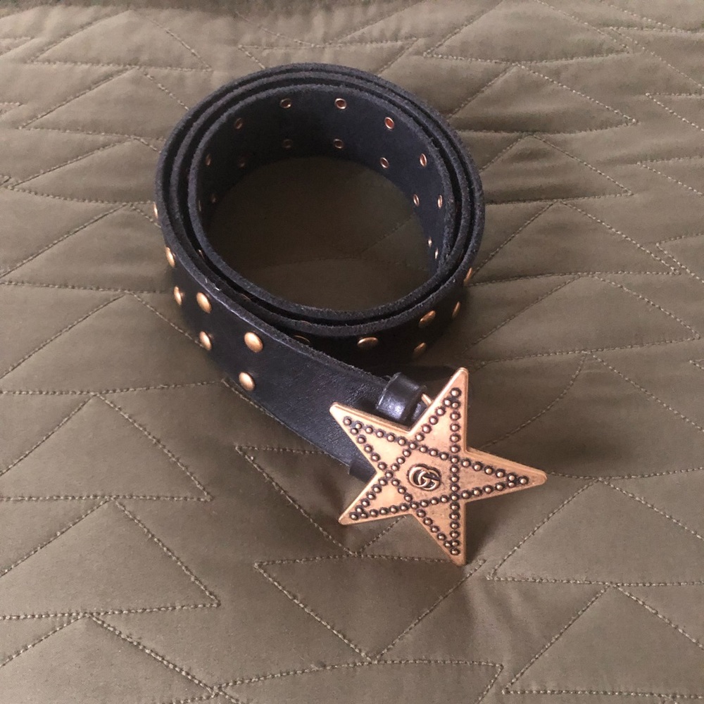 Black Gucci Leather Metal Studded Belt